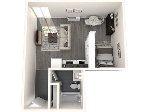 Floor plan for studio, 1 bath, 375 sqft